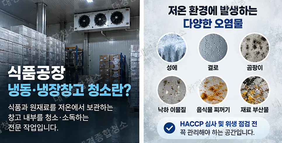식품공장 냉동·냉장창고 청소 방법 성에, 곰팡이, 기타 오염물 제거